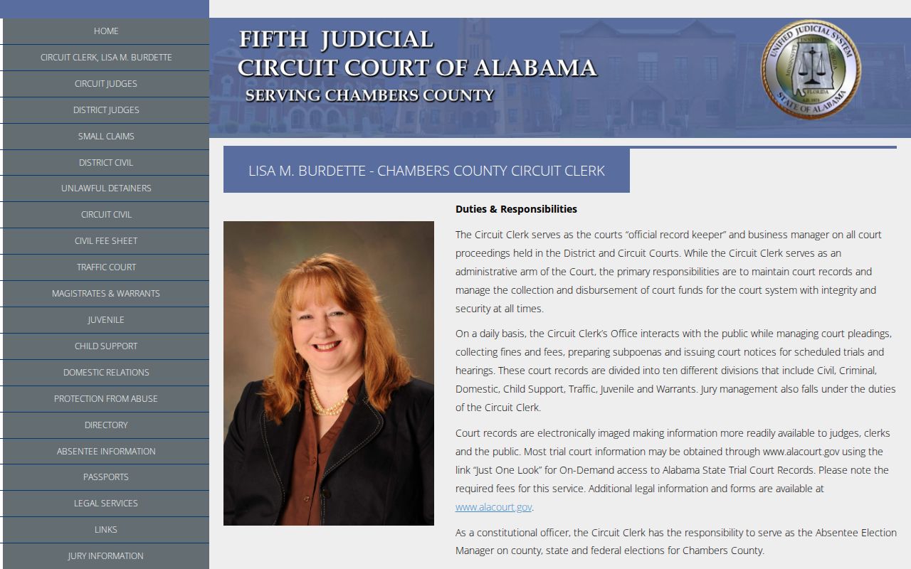 Chambers County warrant check information on the Circuit Clerk profile