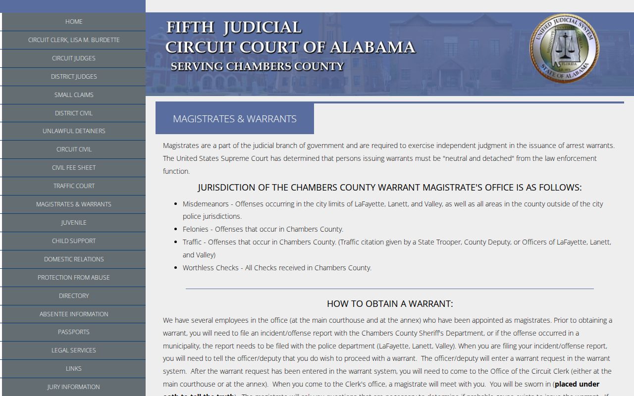 Chambers County warrant magistrate process and status instructions
